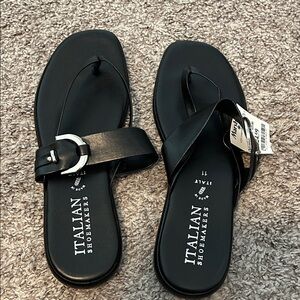 Italian Shoemakers Black Leather Sandals, Size 11